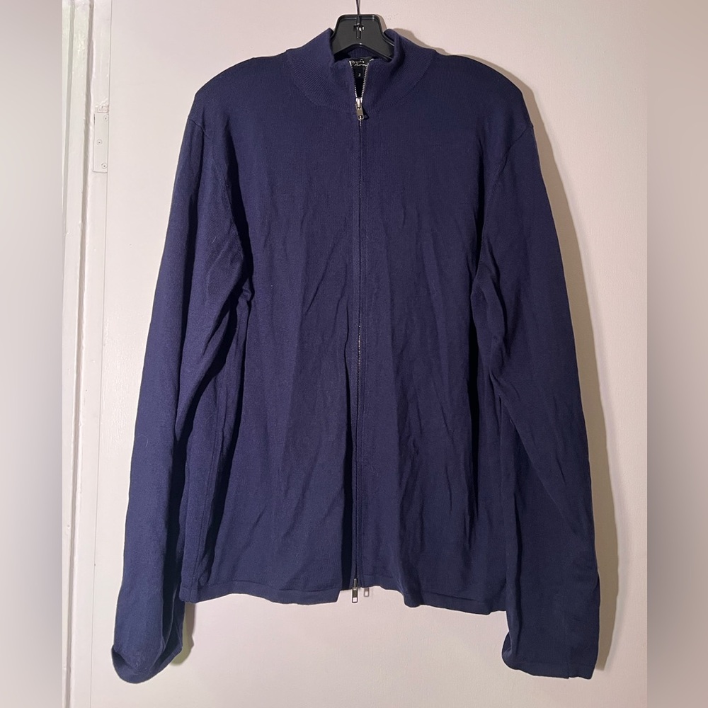 agnès b merino wool navy zipper cardigan